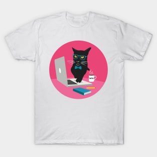 Work From Home Cat (Circle Design) T-Shirt